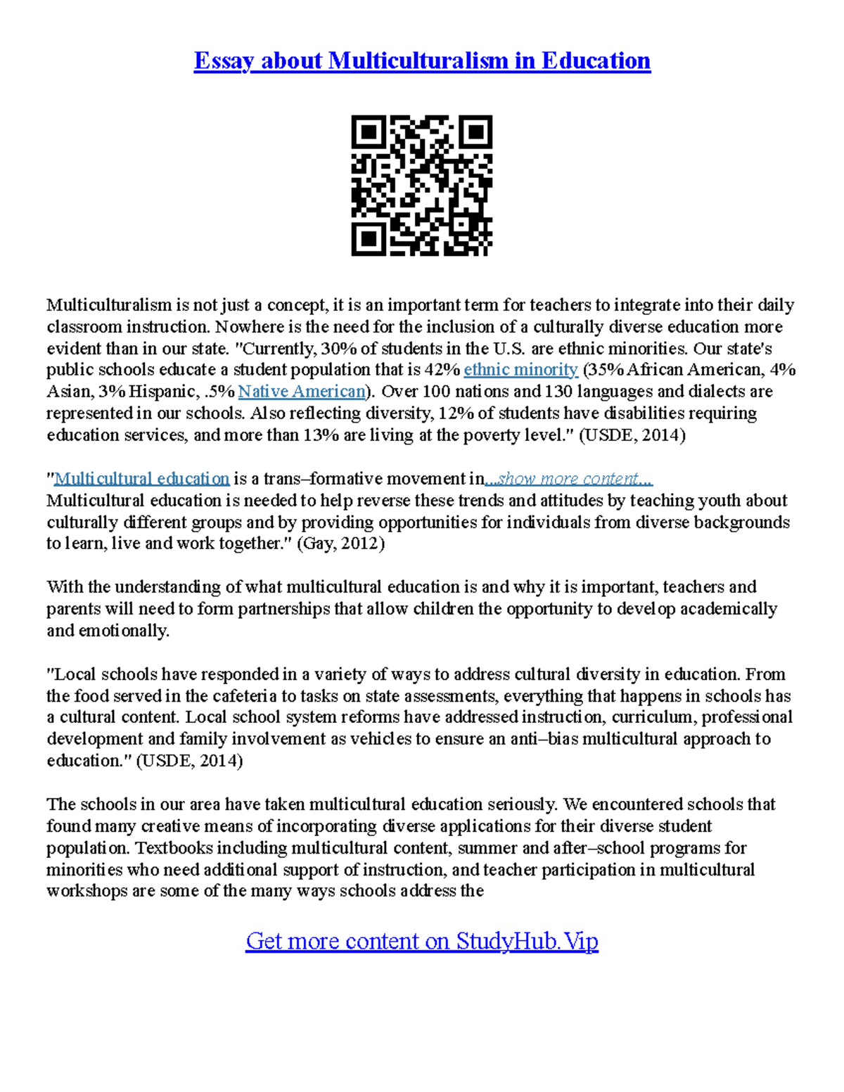 Multicultural Education Essay - Essay about Multiculturalism in ...