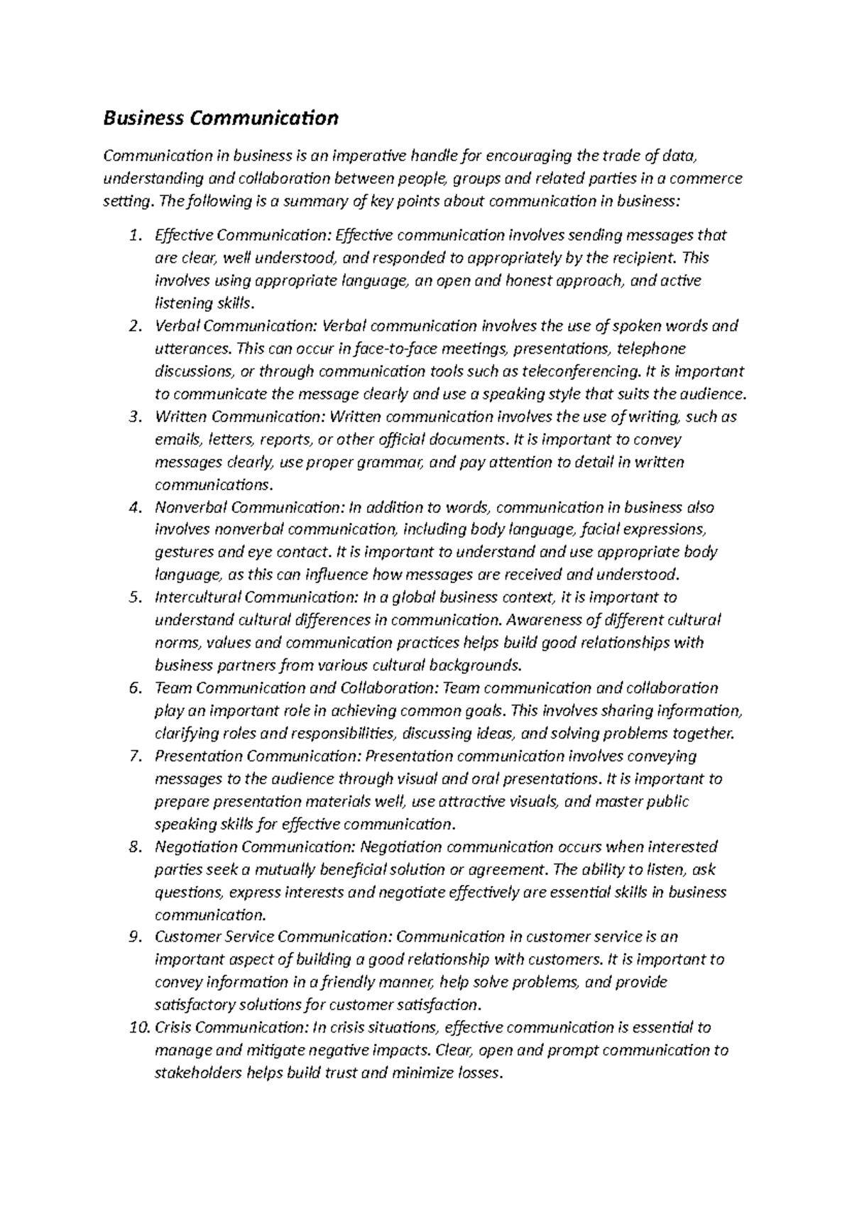 Business Communication, notes - Business Communication Communication in ...