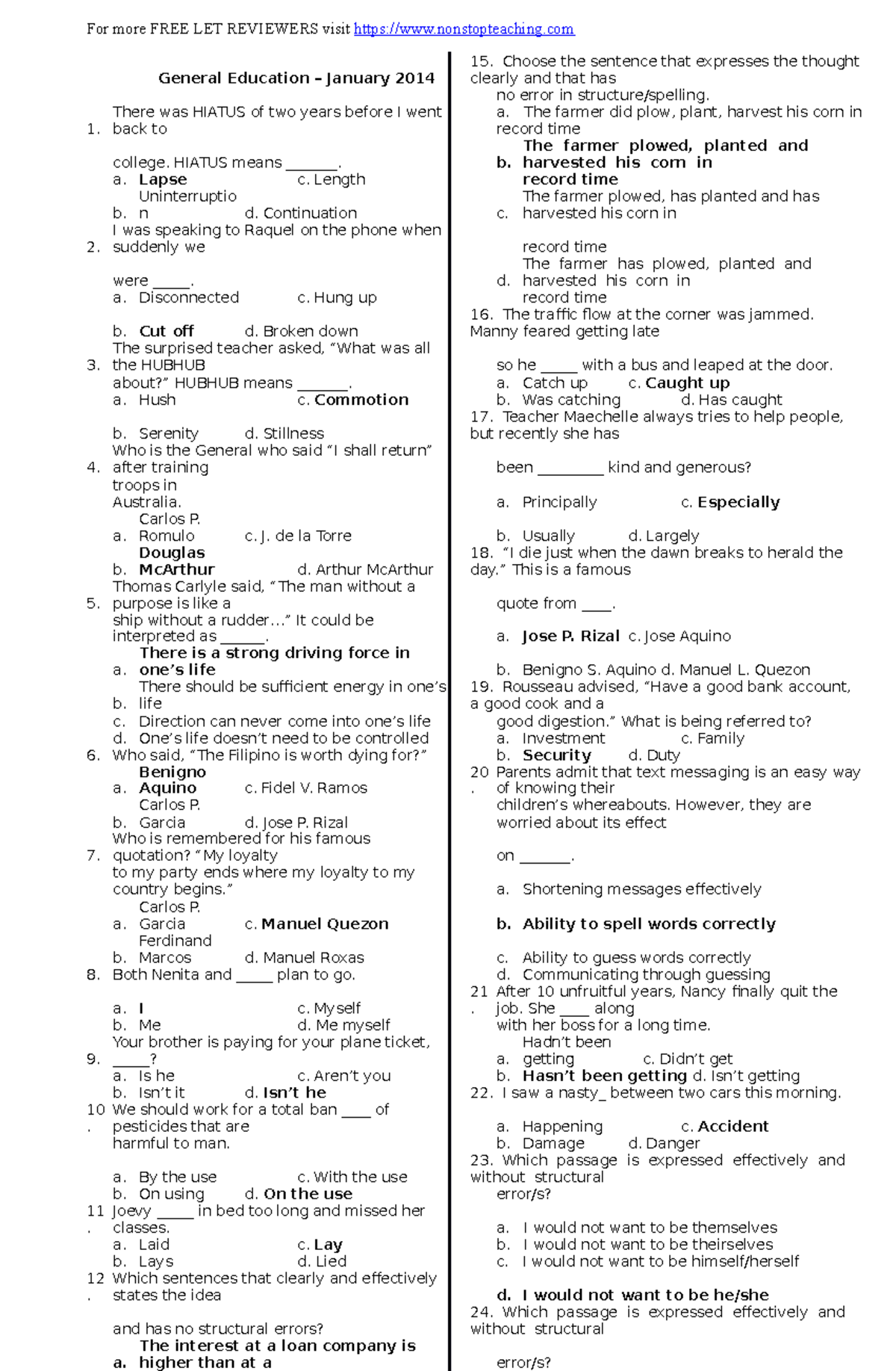 900 Items with Answer Key - General Education - General Education ...