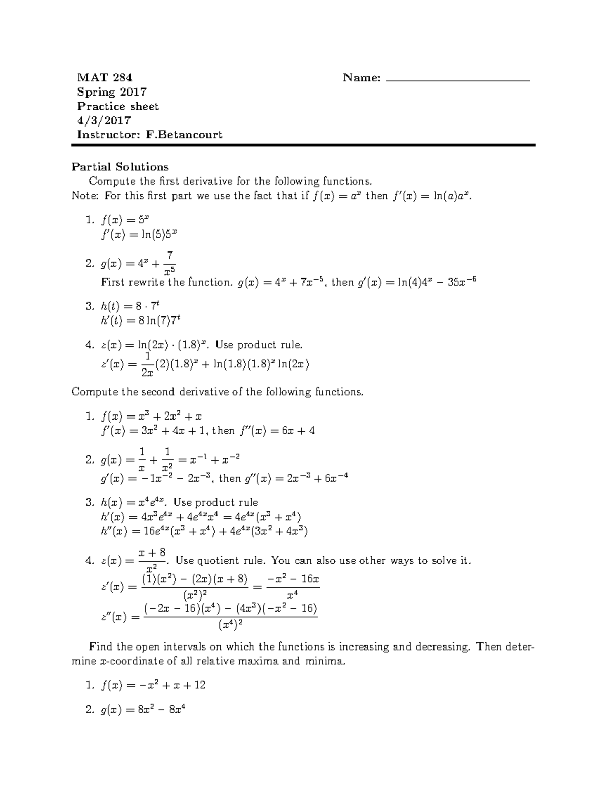 Practice-sheet-max[1159] - MAT 284 Spring 2017 Practice sheet ...