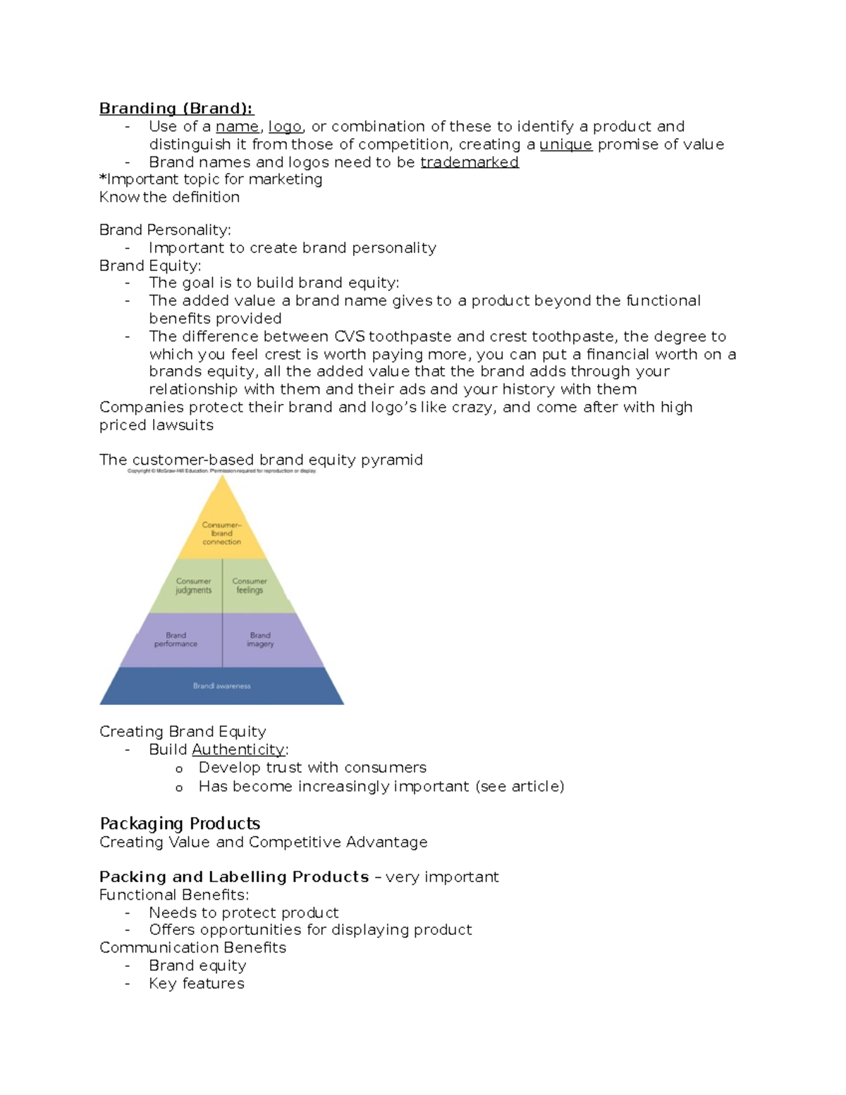 Notes Part 2 copy 2 - Branding (Brand): - Use of a name, logo, or ...