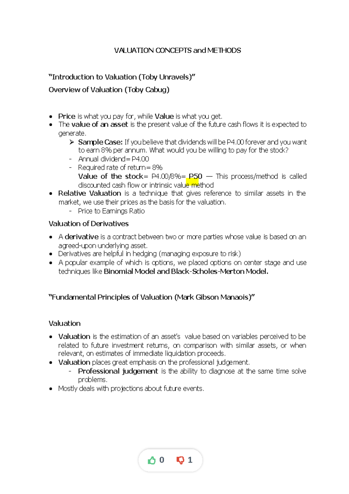 Valuation concepts and methods 1 - VALUATION CONCEPTS and METHODS ...