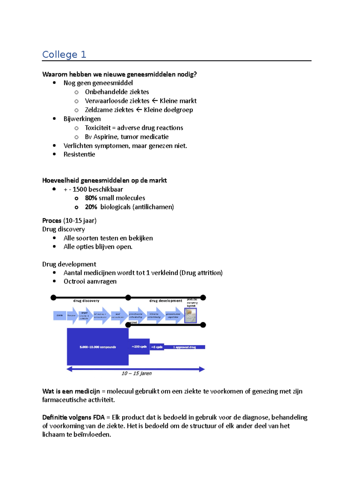 Aantekeningen Colleges Innovatie Project Geneesmiddelen - College 1 ...