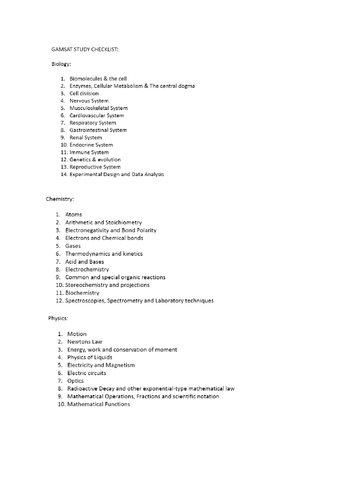 Bio Chem Physics - gamsat notes - BIOL10011 - Unimelb - Studocu