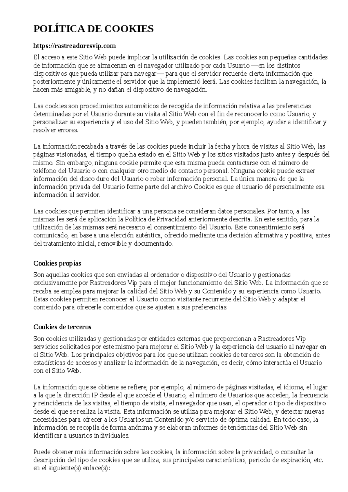 Politica Cookies