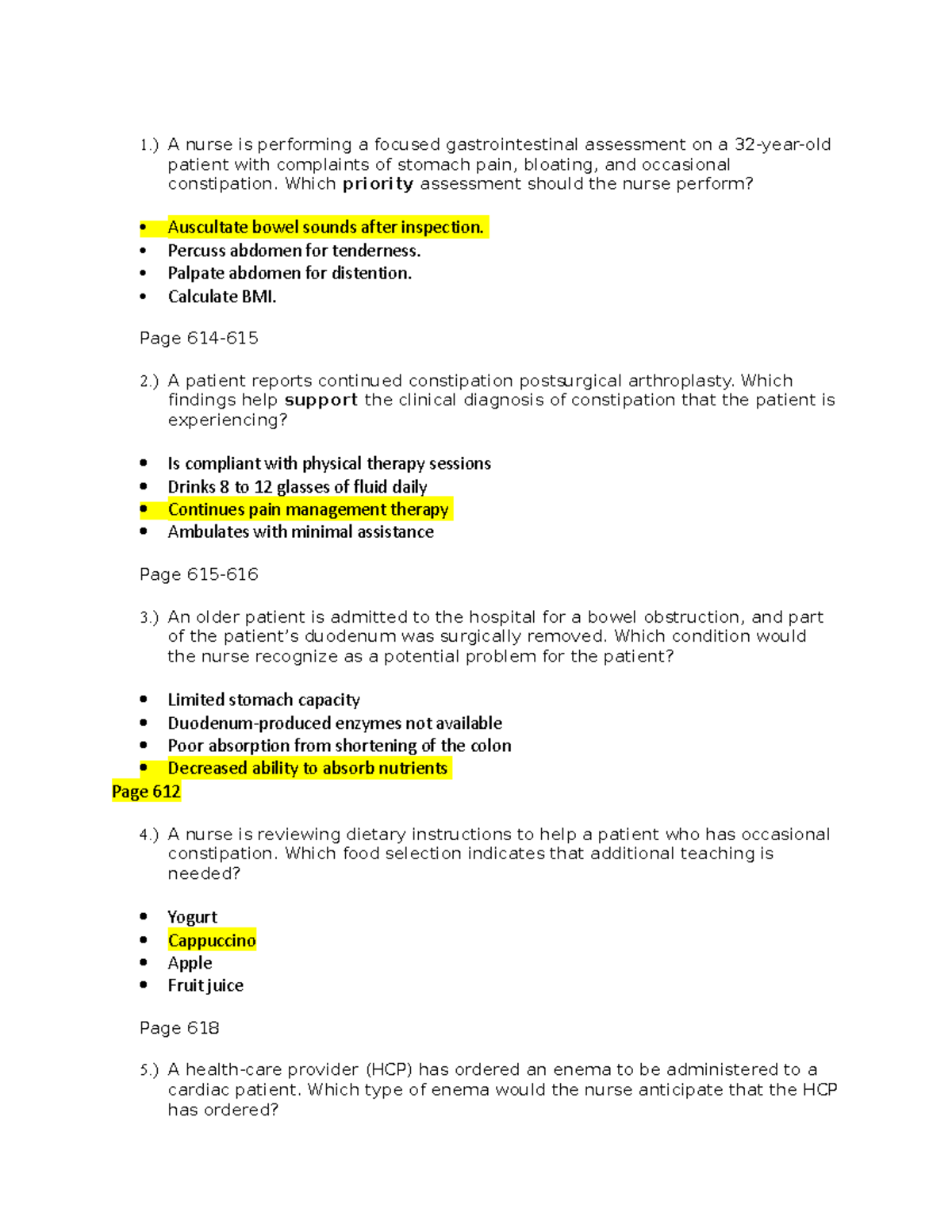 Questions for Final Test - 1.) A nurse is performing a focused ...