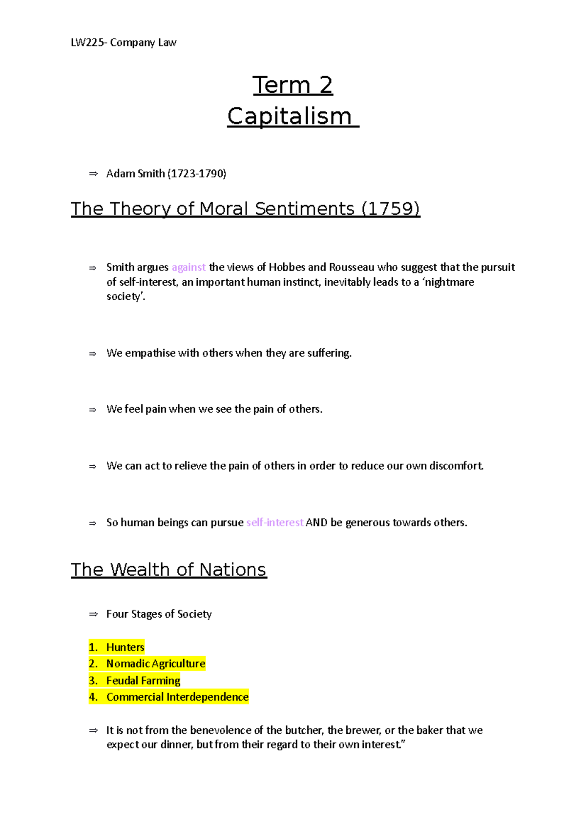 Term 2 Capitalism - lecture notes - Term 2 Capitalism Adam Smith (1723 ...