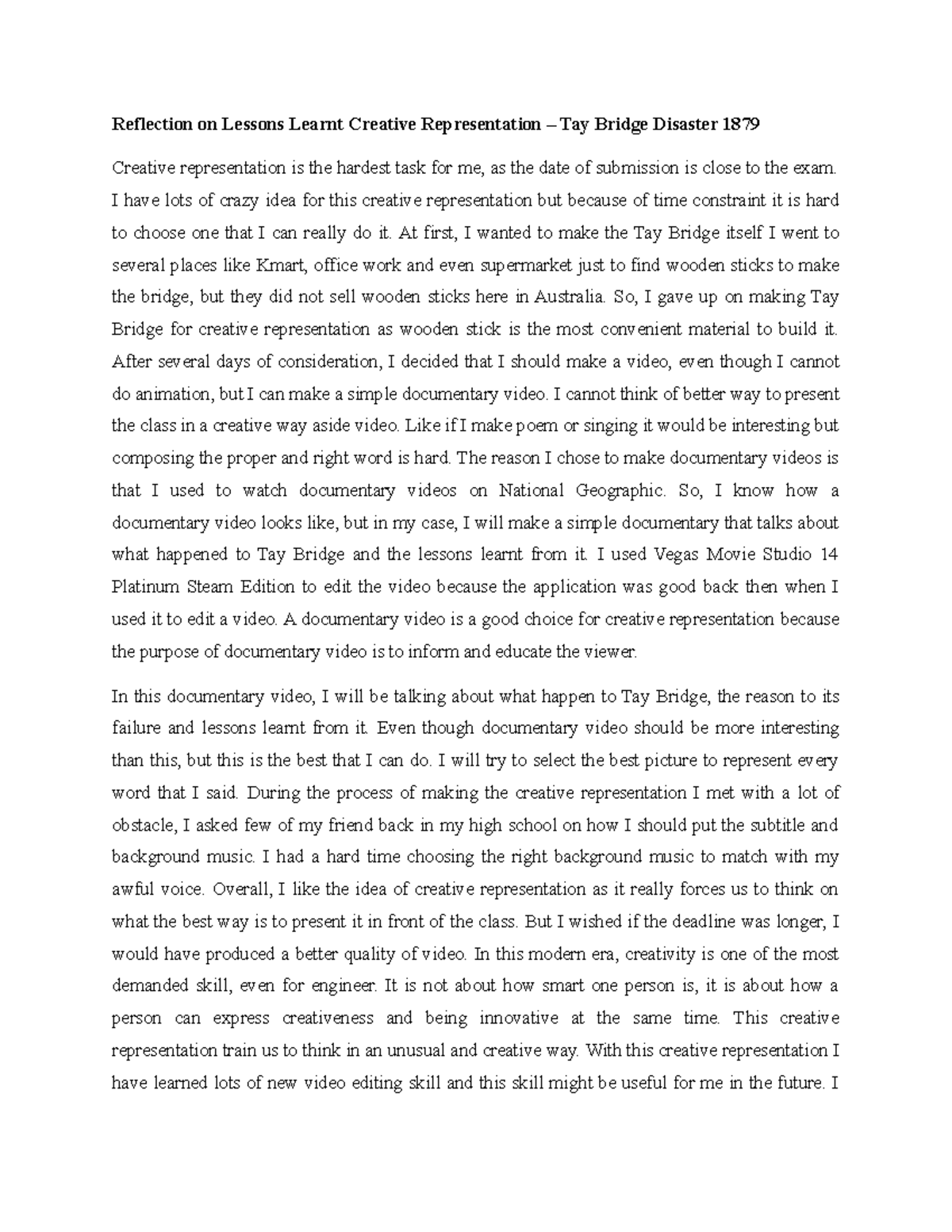 Reflection on Lessons Learnt Creative Representation - I have lots of ...
