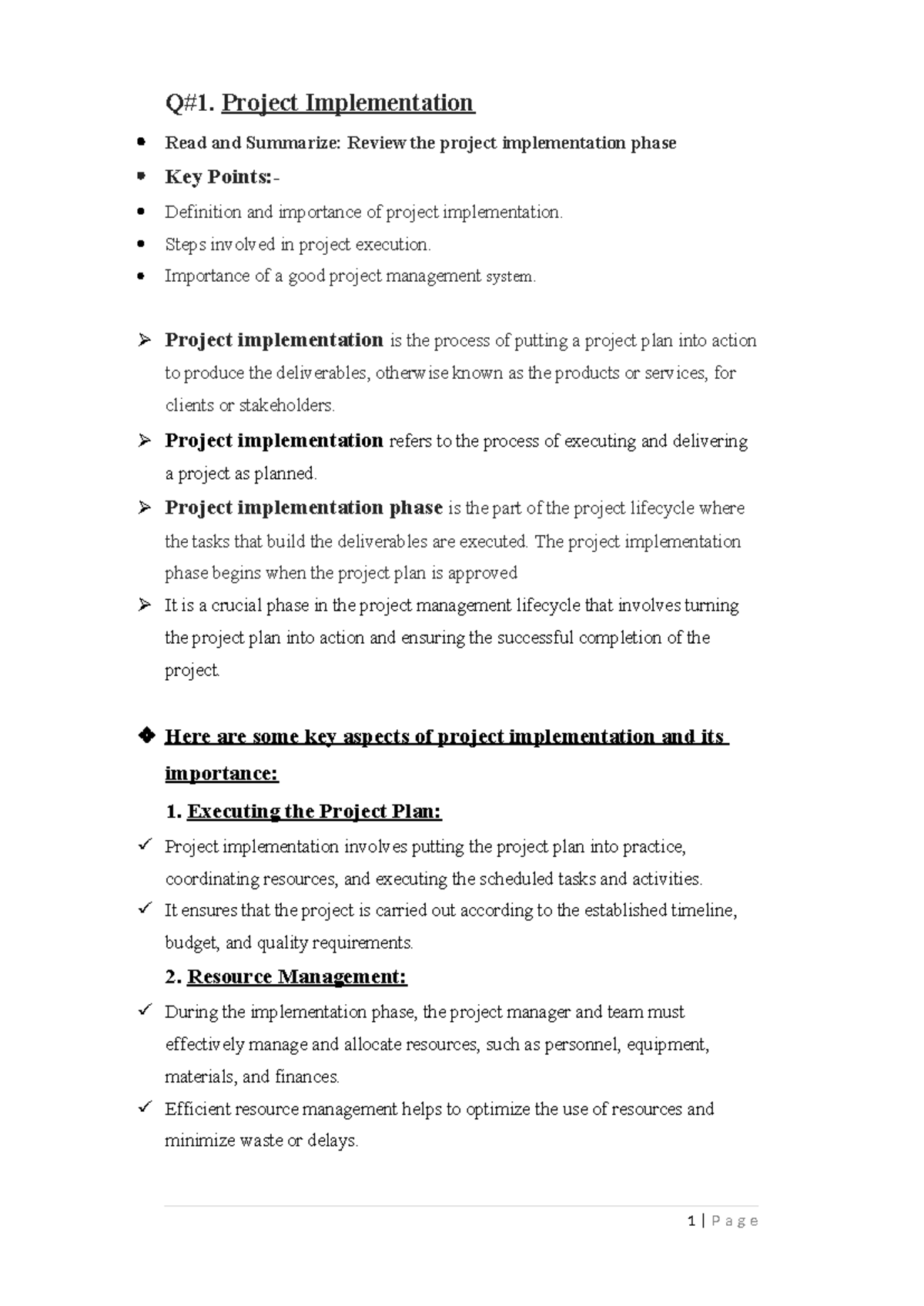 Rabia Paroject Assignment - Q#1. Project Implementation Read and ...