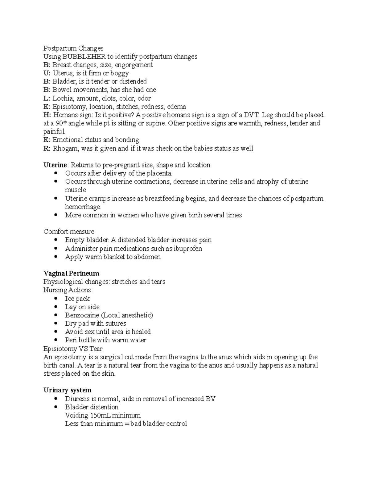 Pre Class assignment - Postpartum Changes Using BUBBLEHER to identify ...