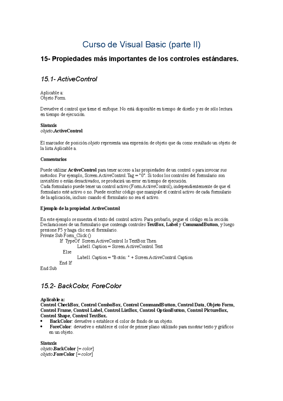 Curso de visual basic parte 2 - Curso de Visual Basic (parte II) 15 ...