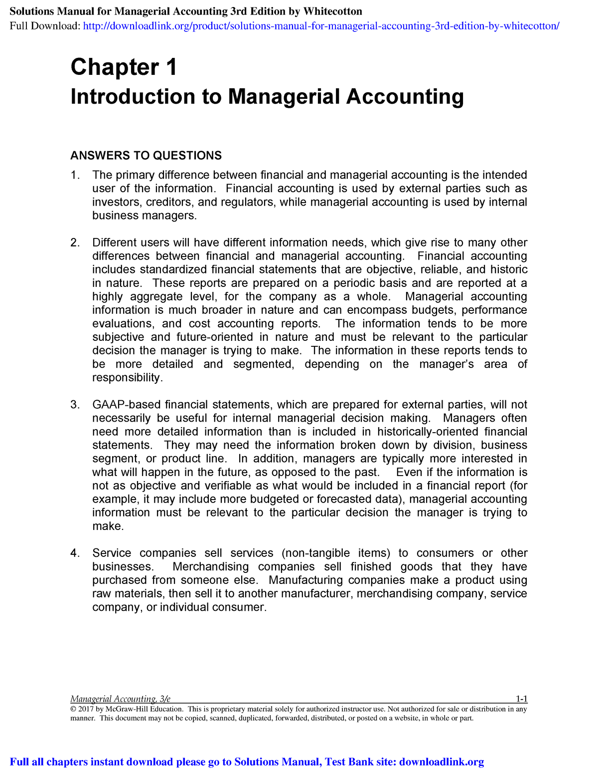 Solutions Manual For Managerial Accounting 3rd Edition By Whitecotton ...