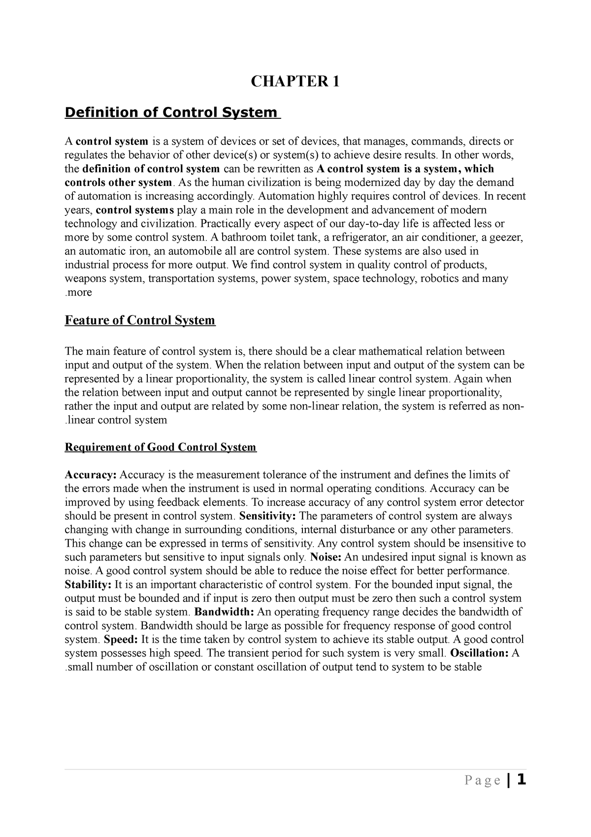 Control Notes 1wwww CHAPTER 1 Definition Of Control System A Control 