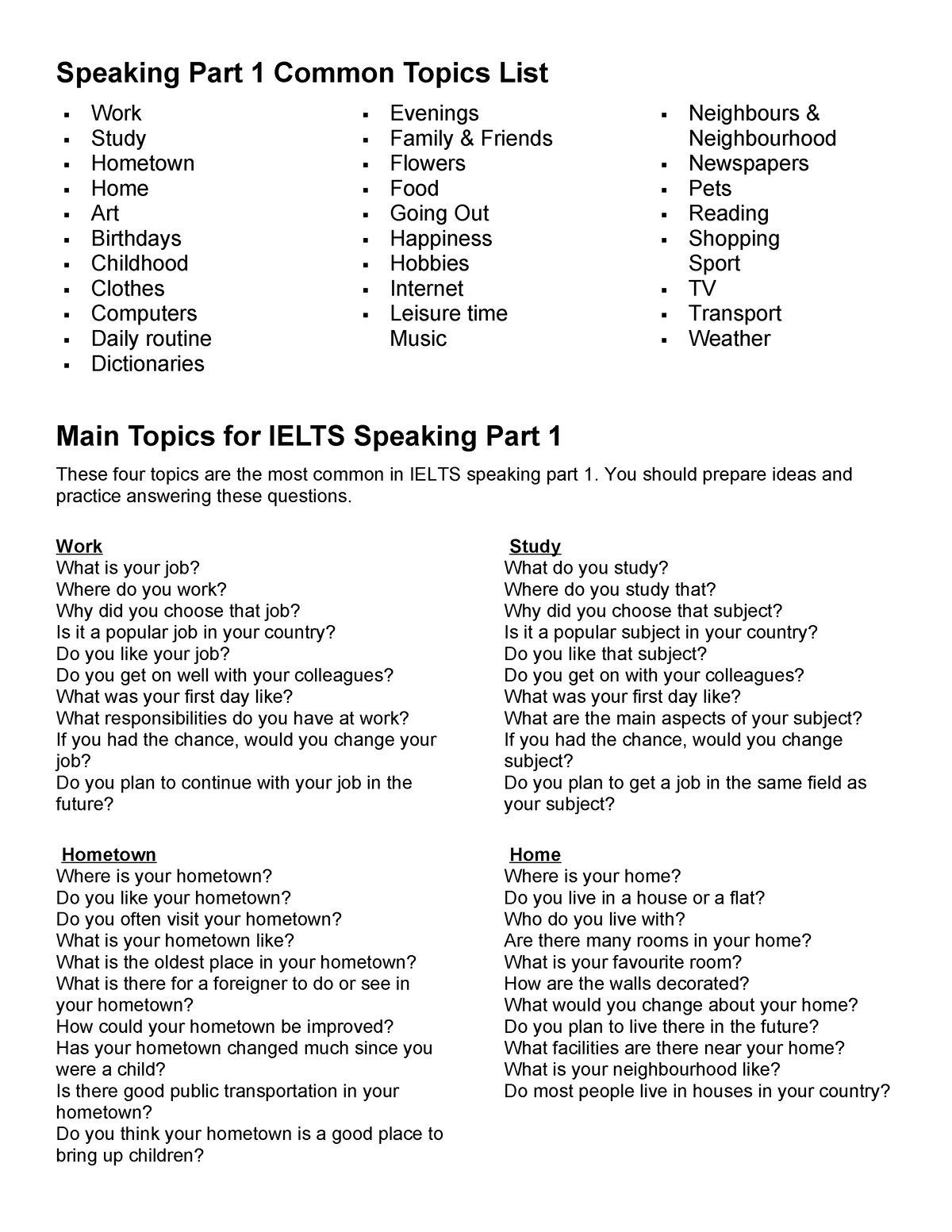 422845802- Ielts-Speaking - Speaking Part 1 Common Topics List Work ...