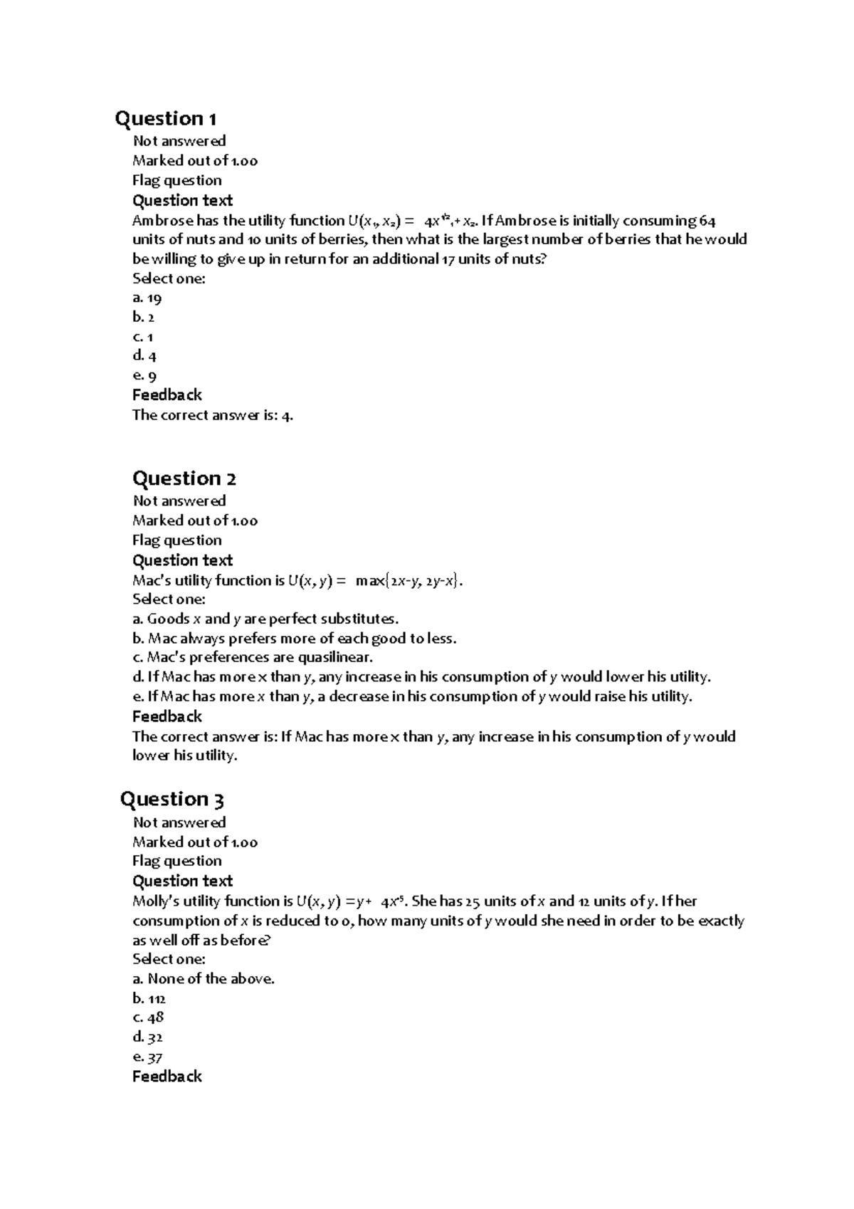Microeconomics MCQ Question 1 Not answered Marked out of 1. Flag question Question text