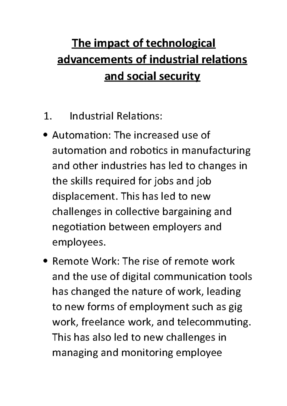 The impact of technological advancements of industrial relations and ...