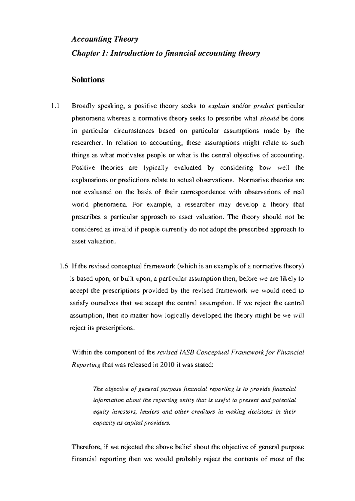 Week 1 Solutions For Review Questions Accounting Theory Chapter 1