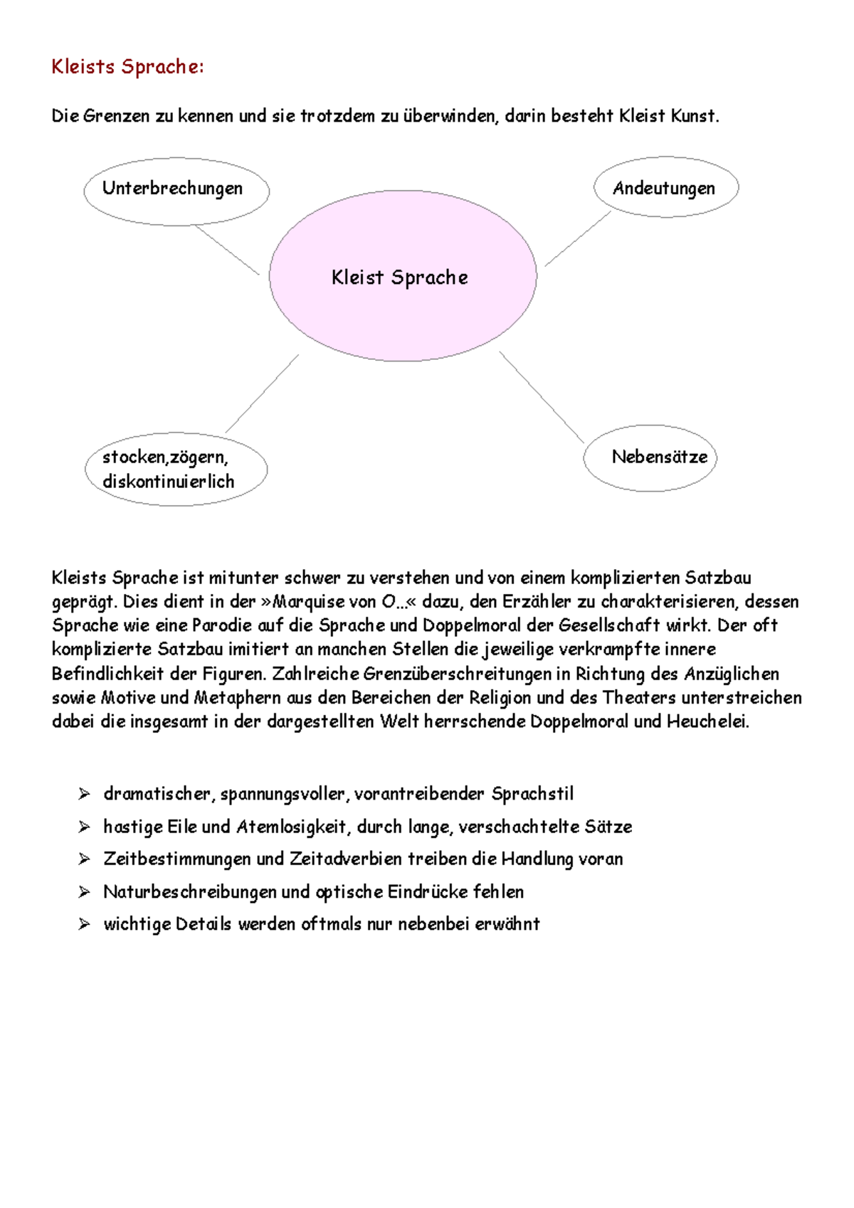 Marquise Von O Zusammenfassung Marquise von O.. - Kleists Sprache: Die Grenzen zu kennen und sie