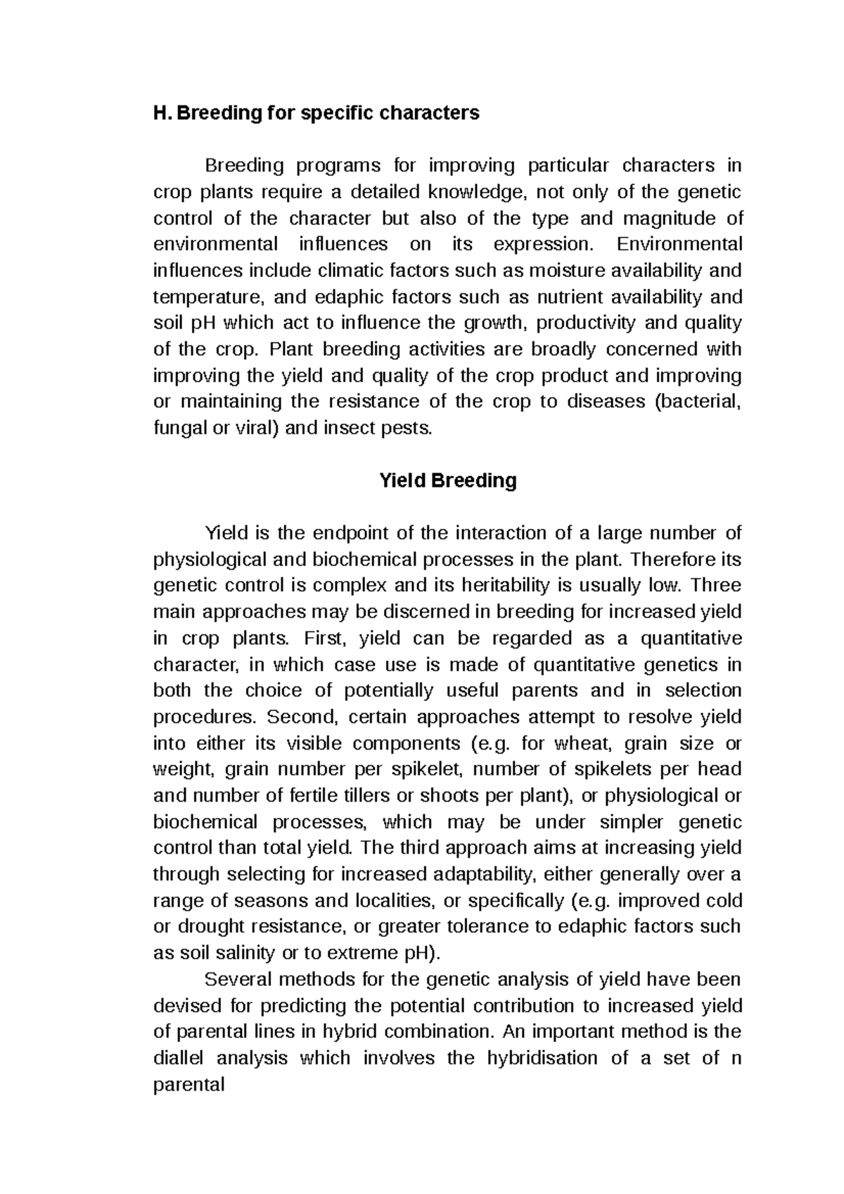 Breeding for specific characters - H. Breeding for specific characters ...