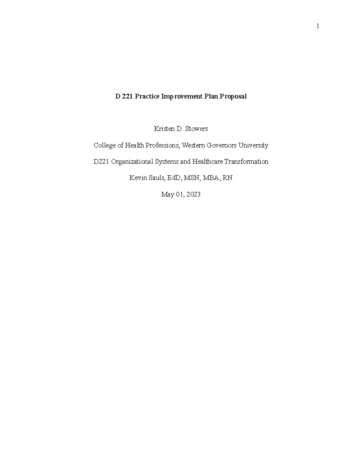 NGM2 Task 1- Practice Improvement Plan Proposal - D 221 Practice ...