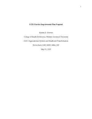 D221 Task 1 final revision - D221 Practice Improvement Plan Proposal ...