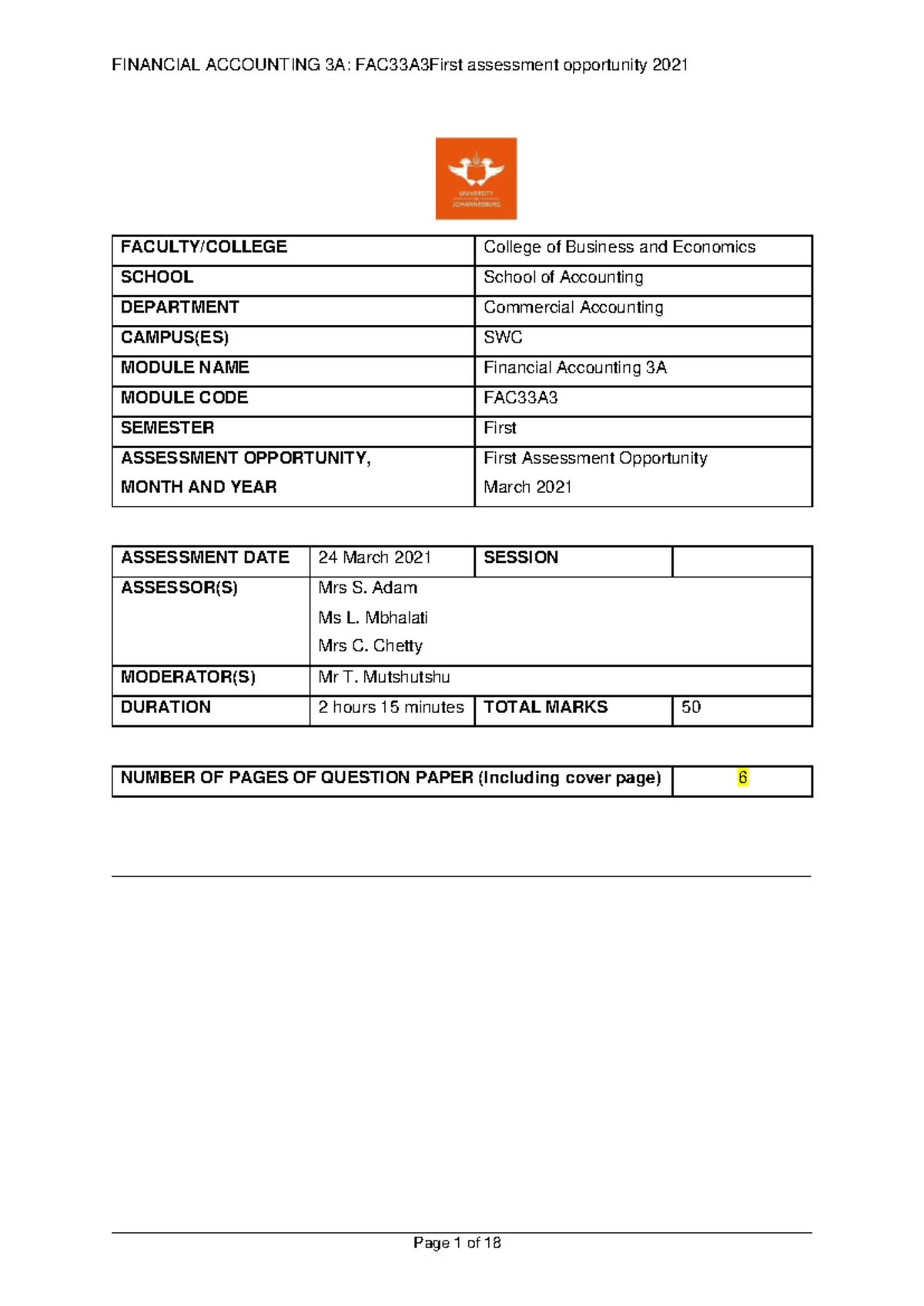 Test 1 final with solution 2021 - FACULTY/COLLEGE College of Business ...
