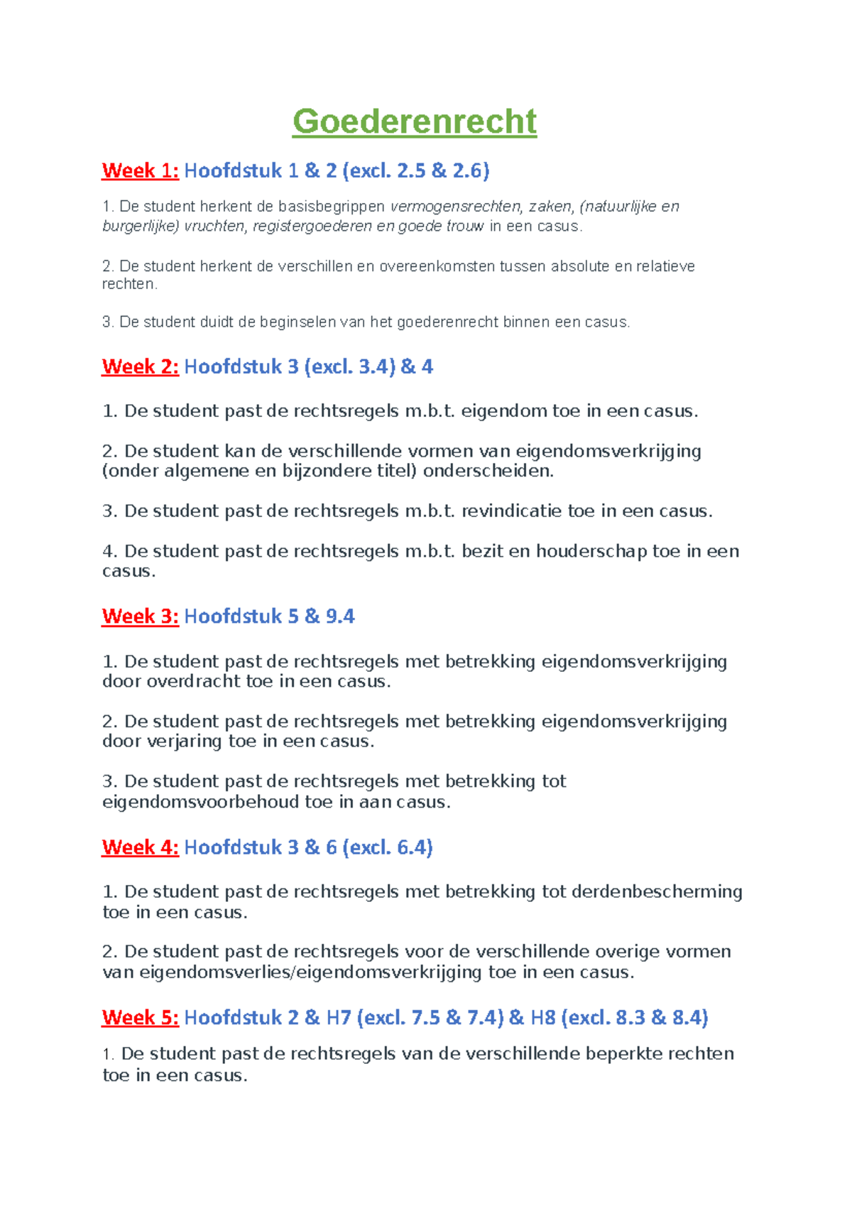 Goederenrecht En Overeenkomstenrecht- Leerdoelen - Goederenrecht Week 1 ...