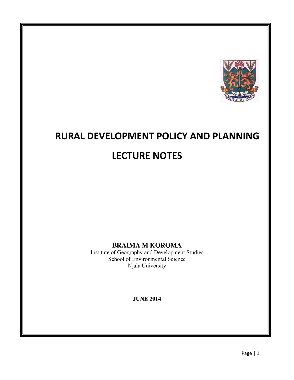 Rural Development Lectures - RURAL DEVELOPMENT POLICY AND PLANNING ...