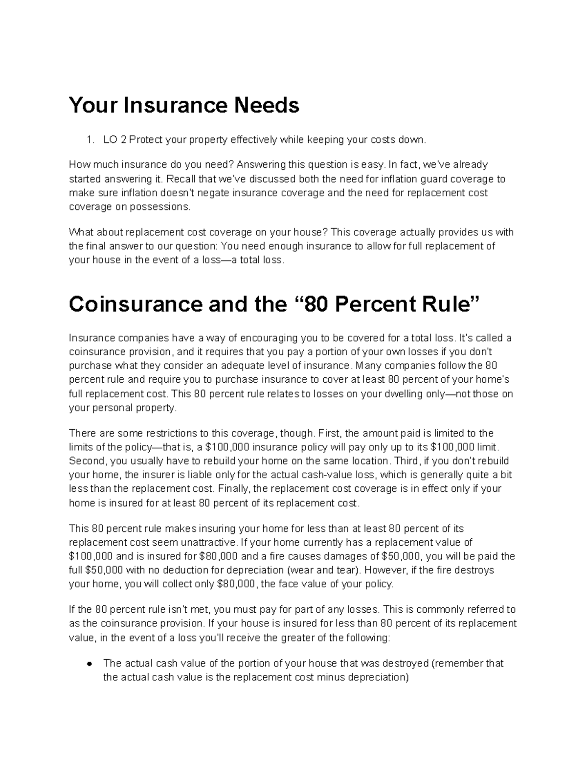 Consumer and family finances week 20 pt Your Insurance Needs LO 2 Protect your property Studocu