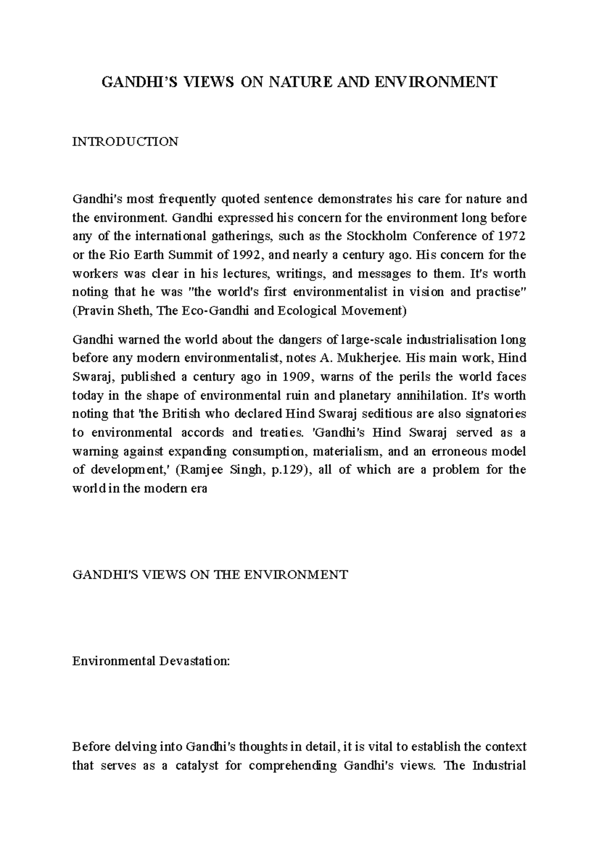 essay on gandhiji and environment