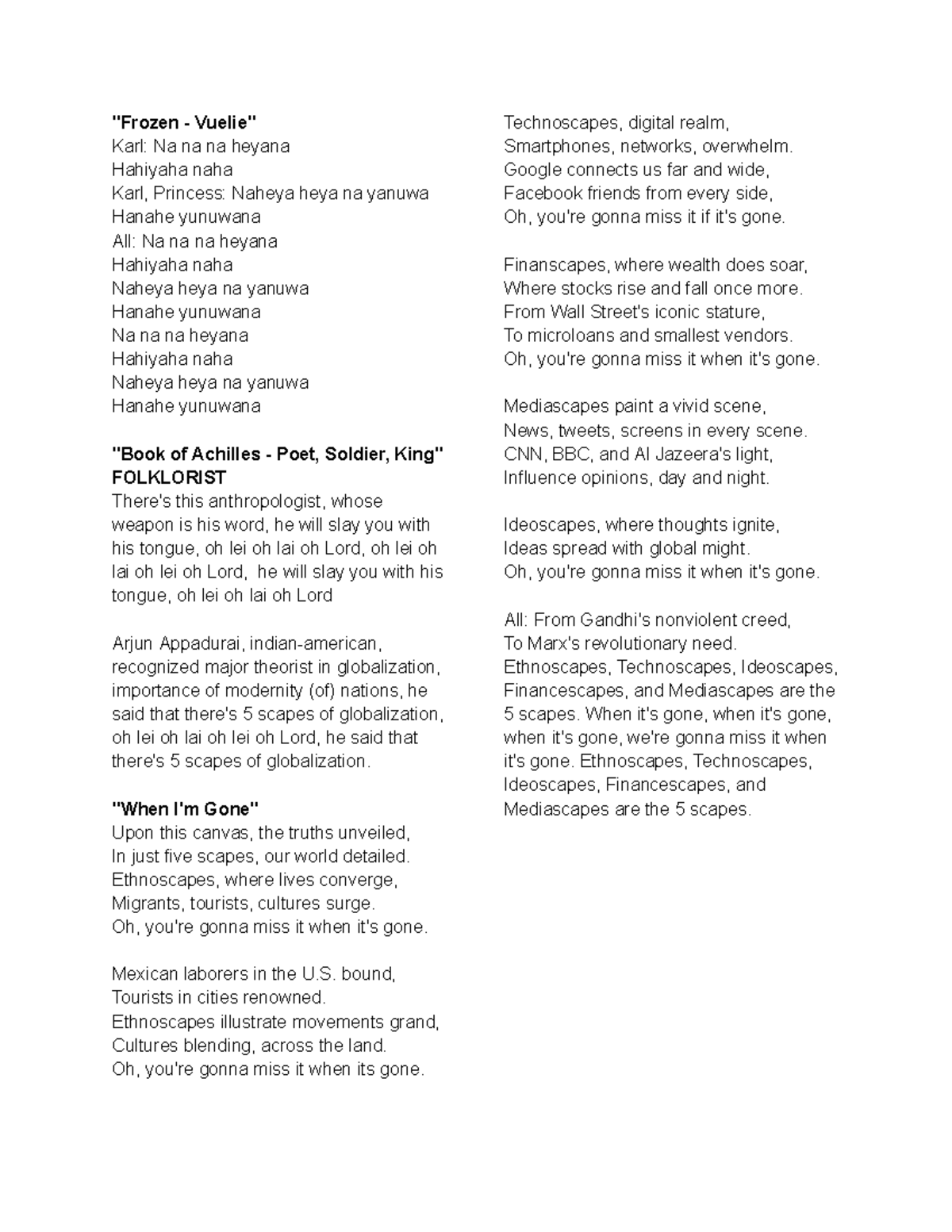 Lyrics kkkkkkkkkkkkkkkkkkkkkkkkkkkkkkk "Frozen Vuelie" Karl Na