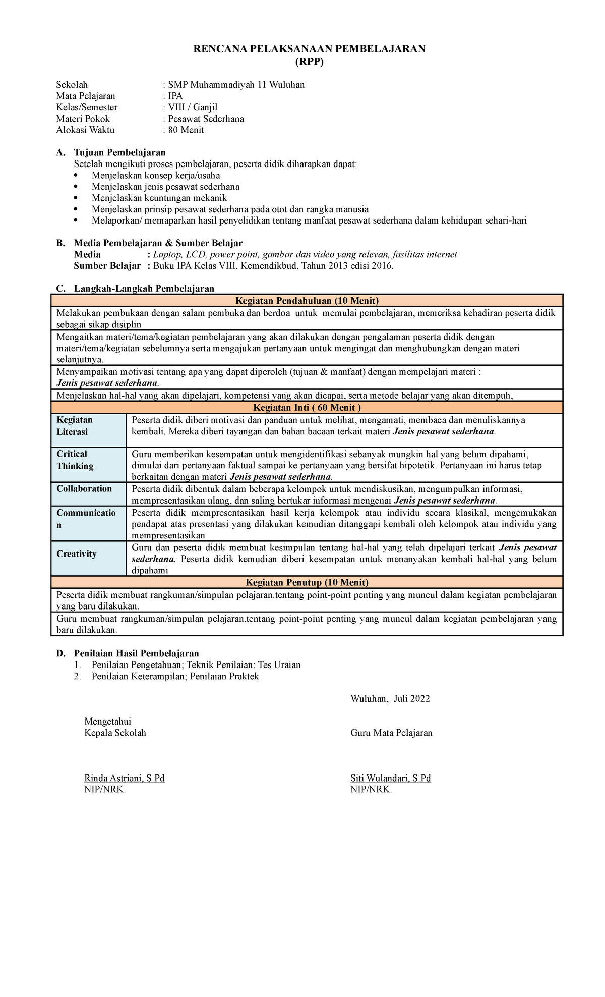 12. RPP 3 - Rpp - RENCANA PELAKSANAAN PEMBELAJARAN (RPP) Sekolah : SMP ...