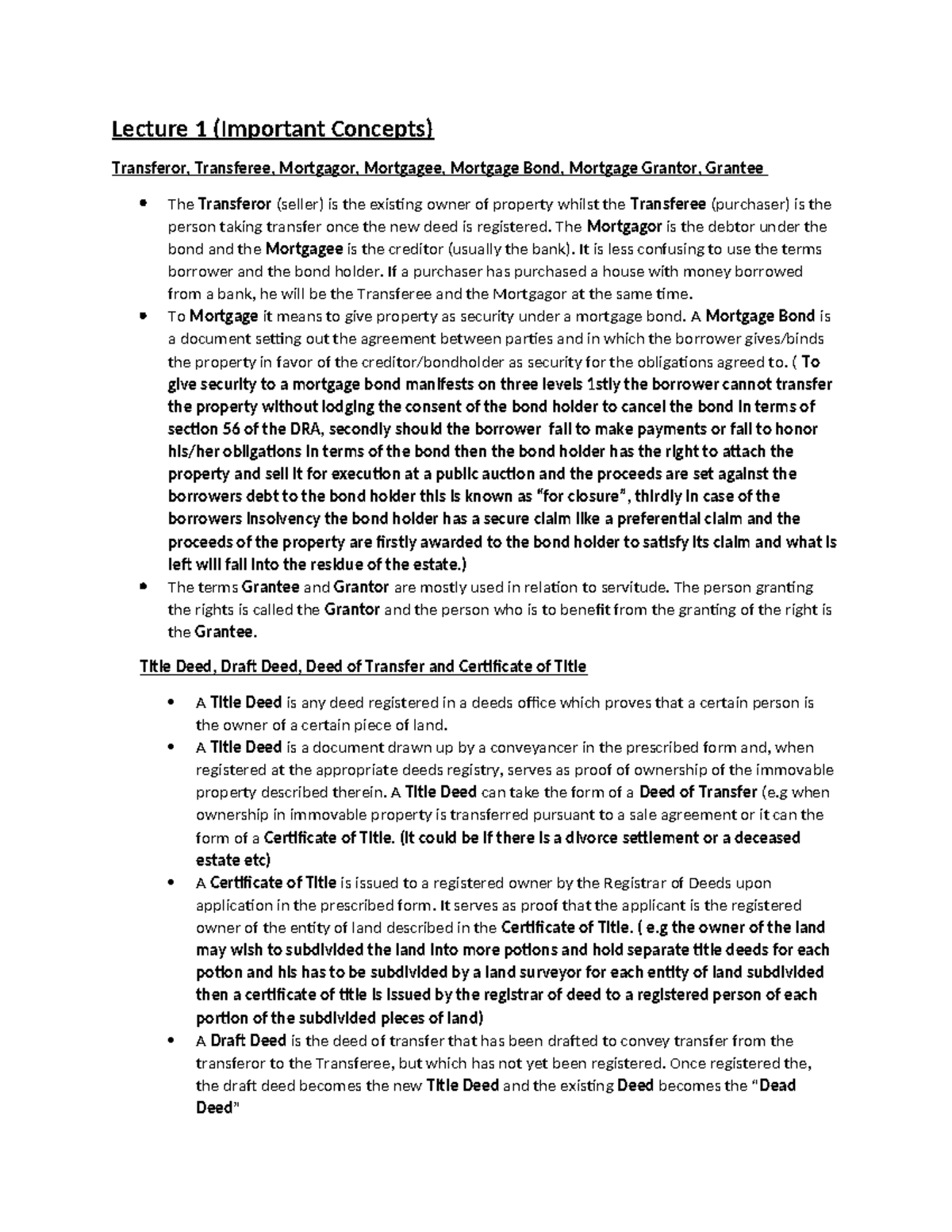Conveyancing 1.2 - Lecture Notes - Lecture 1 (Important Concepts ...