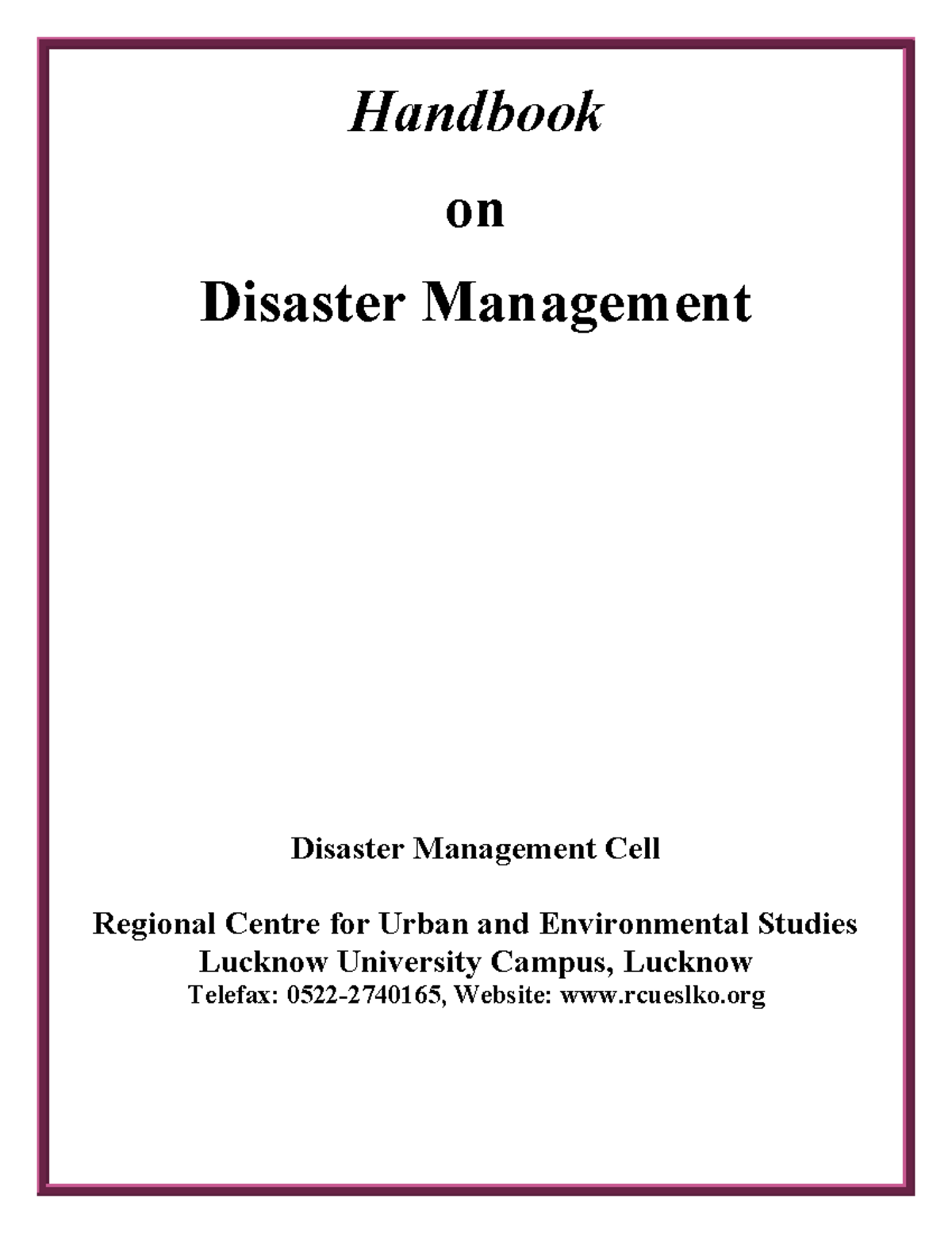 Hand Book Disaster Management - Handbook on Disaster Management ...