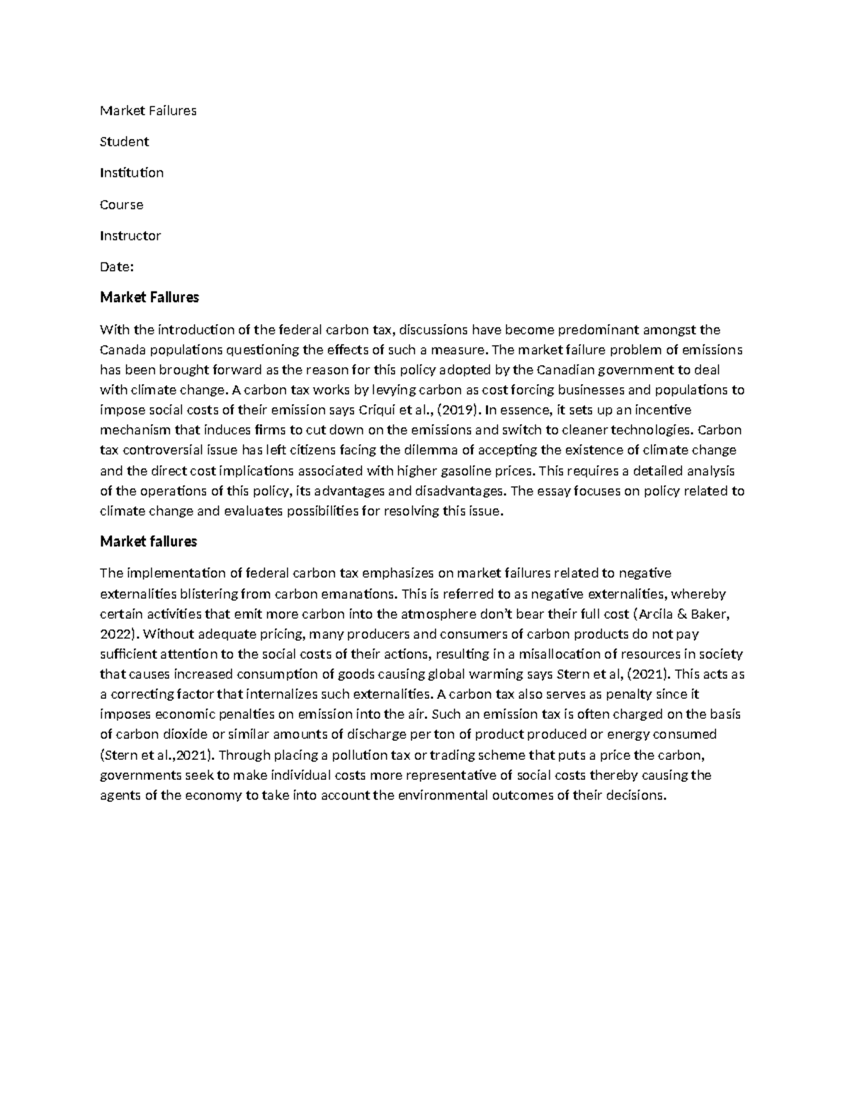 Market Failures Assignment - Market Failures Student Institution Course ...
