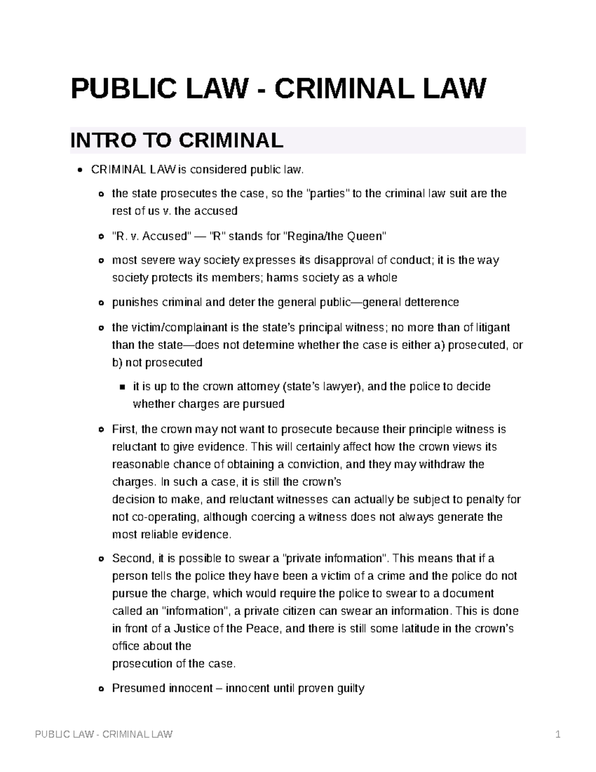 Public LAW - Criminal LAW - PUBLIC LAW - CRIMINAL LAW INTRO TO CRIMINAL ...