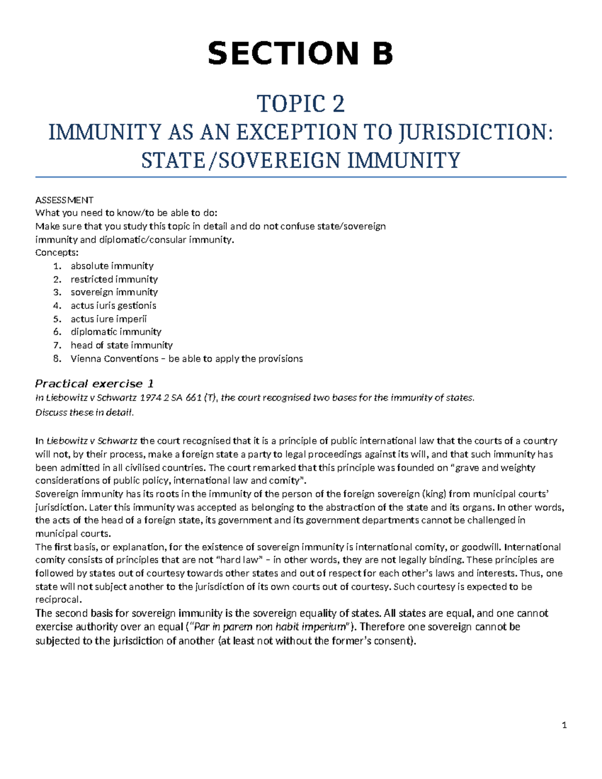 LCP4801-section B - Topic B C - SECTION B TOPIC 2 IMMUNITY AS AN ...