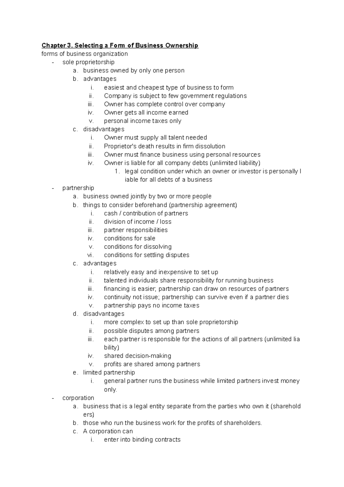 b-chapter-3-notes-chapter-3-selecting-a-form-of-business-ownership