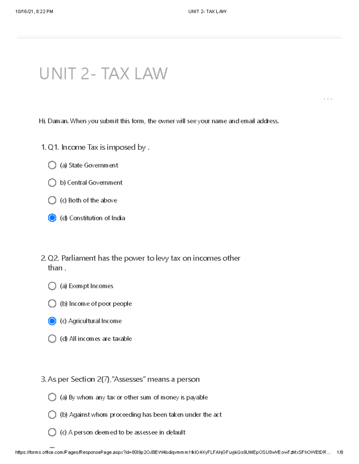 UNIT 2- TAX LAW Ballb For Tax Assignment - UNIT 2- TAX LAW Hi, Daman ...