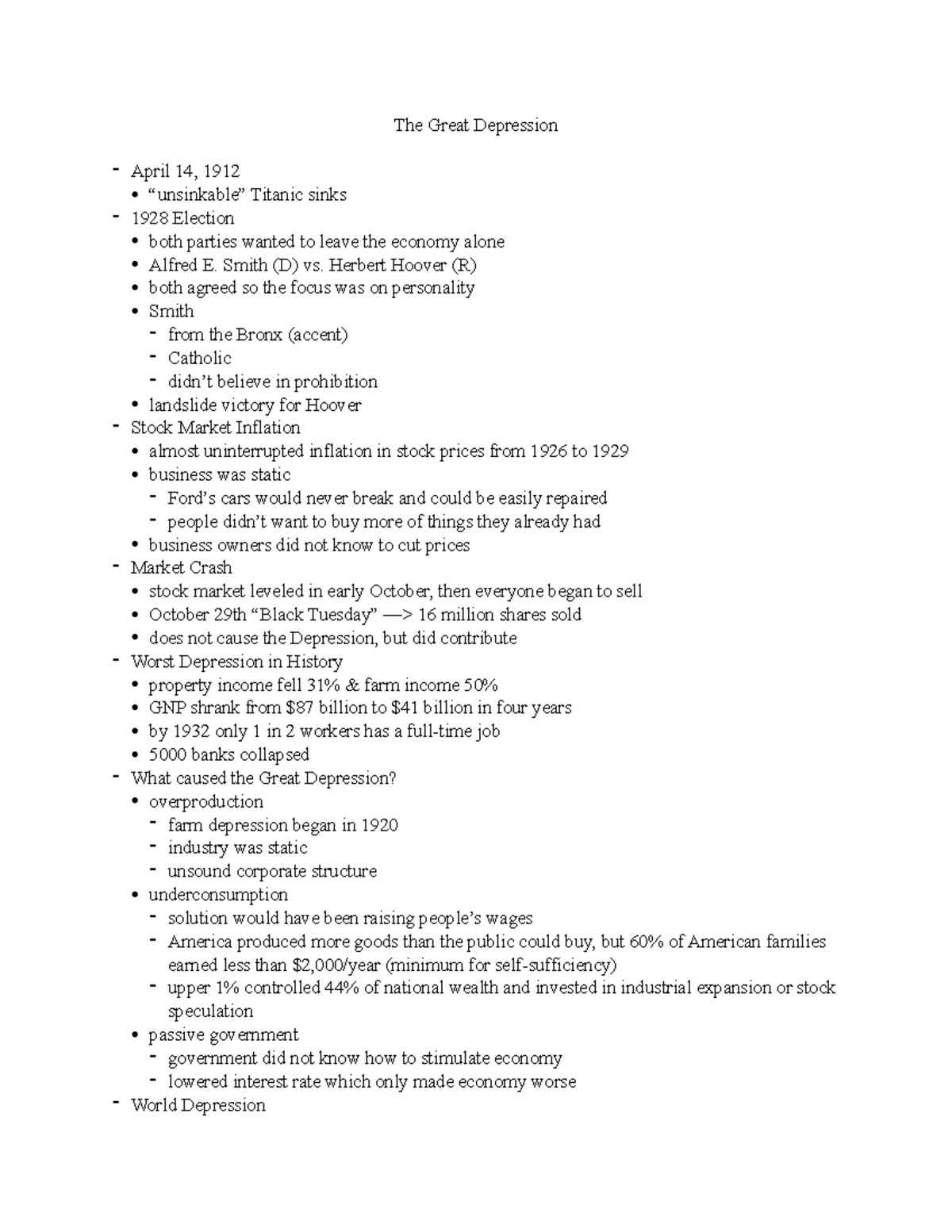 The Great Depression - Metcalf's Lecture Notes - The Great Depression ...