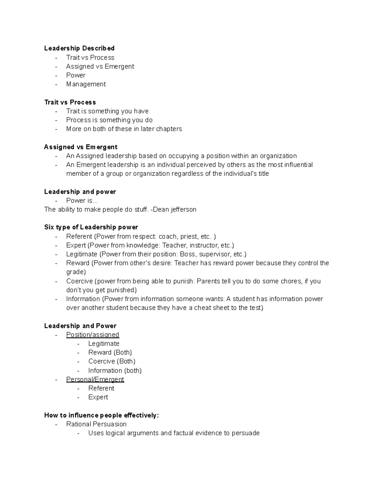Intro To Org. Leadership Chapter 1- Introduction - Leadership Described ...