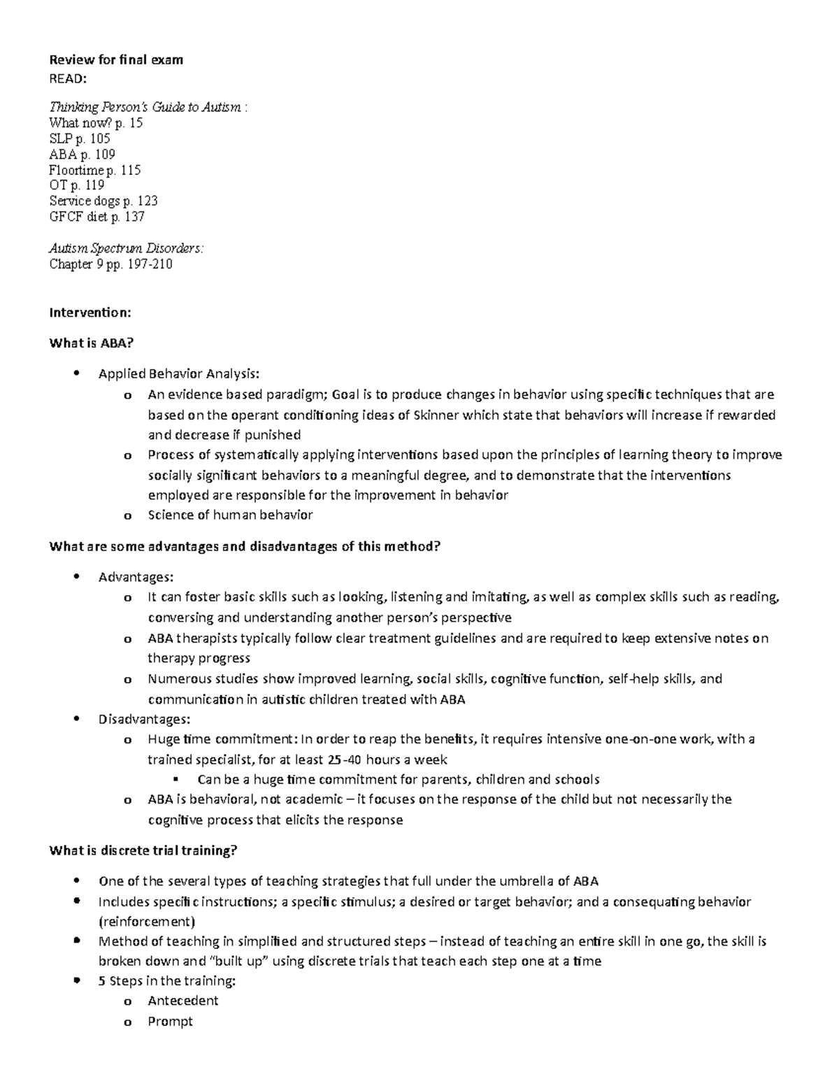 Review for final exam - Lecture notes All - Review for final exam READ ...