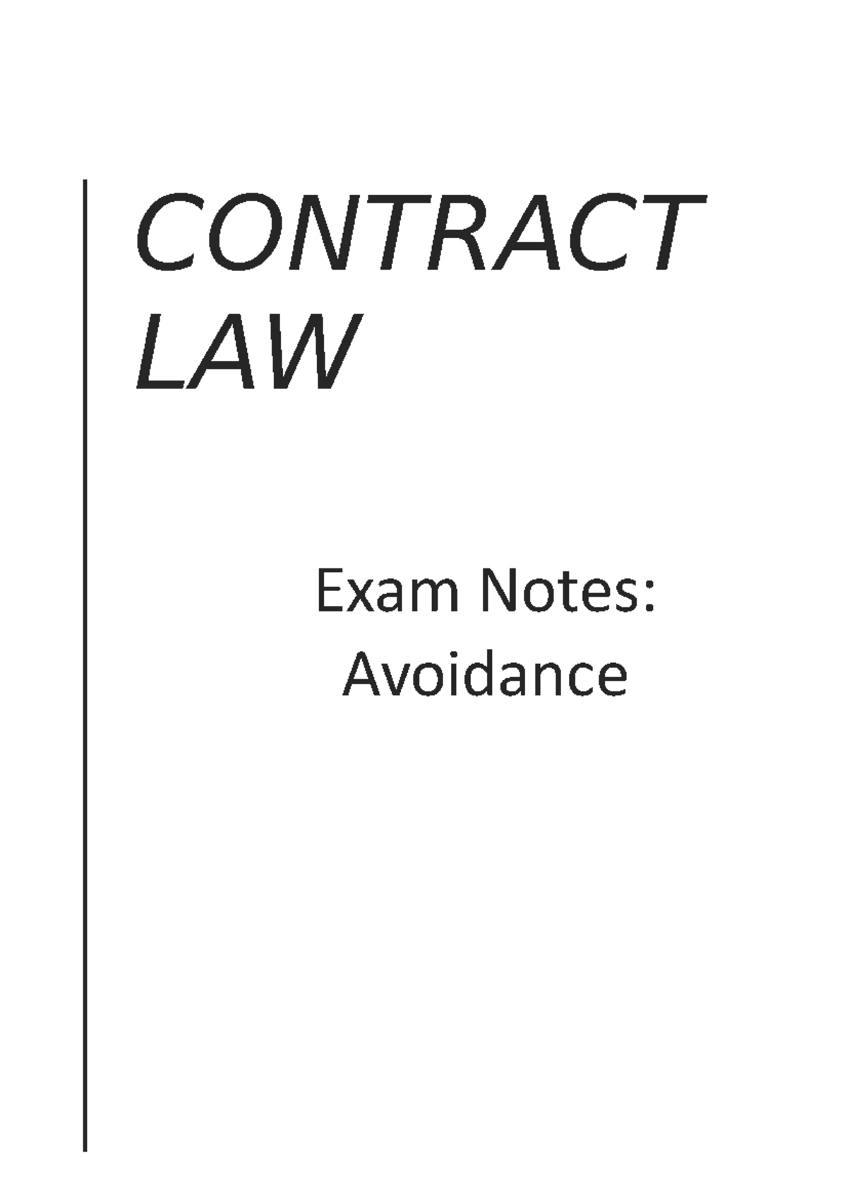 Avoidance exam notes CONTRACT LAW Exam Notes Avoidance MISLEADING OR