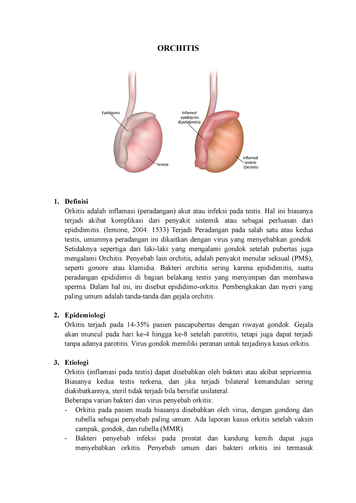 Orchitis Orchitis Definisi Orkitis Adalah Inflamasi Peradangan Akut Atau Infeksi Pada Testis 