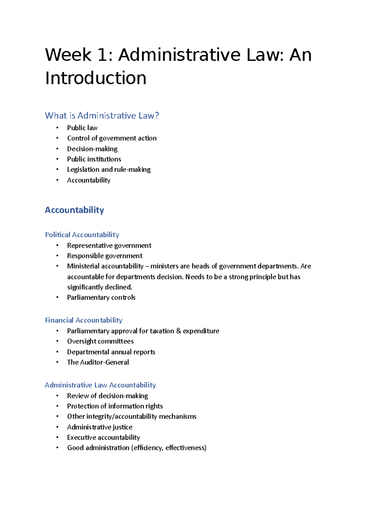 Admin notes wk10 updated Week 1 Administrative Law An Introduction