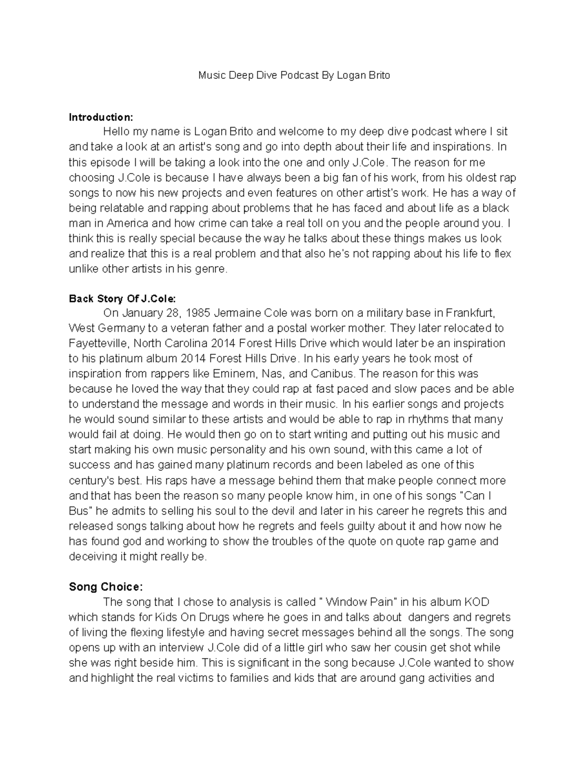 Project 1 Script - Music Deep Dive Podcast By Logan Brito Introduction ...