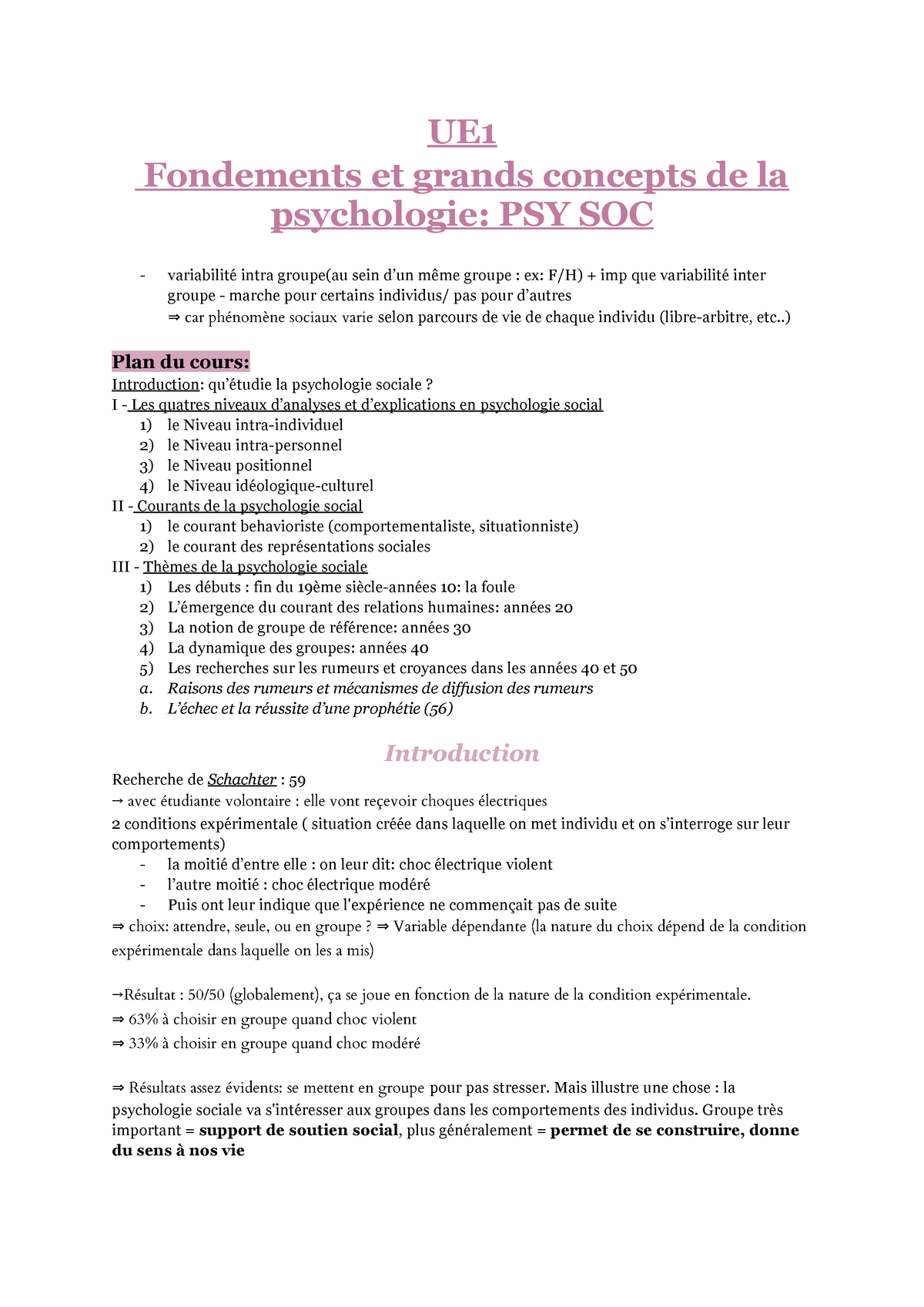 UE 1 - Fondements Et Grands Concepts De La Psychologie - UE Fondements ...