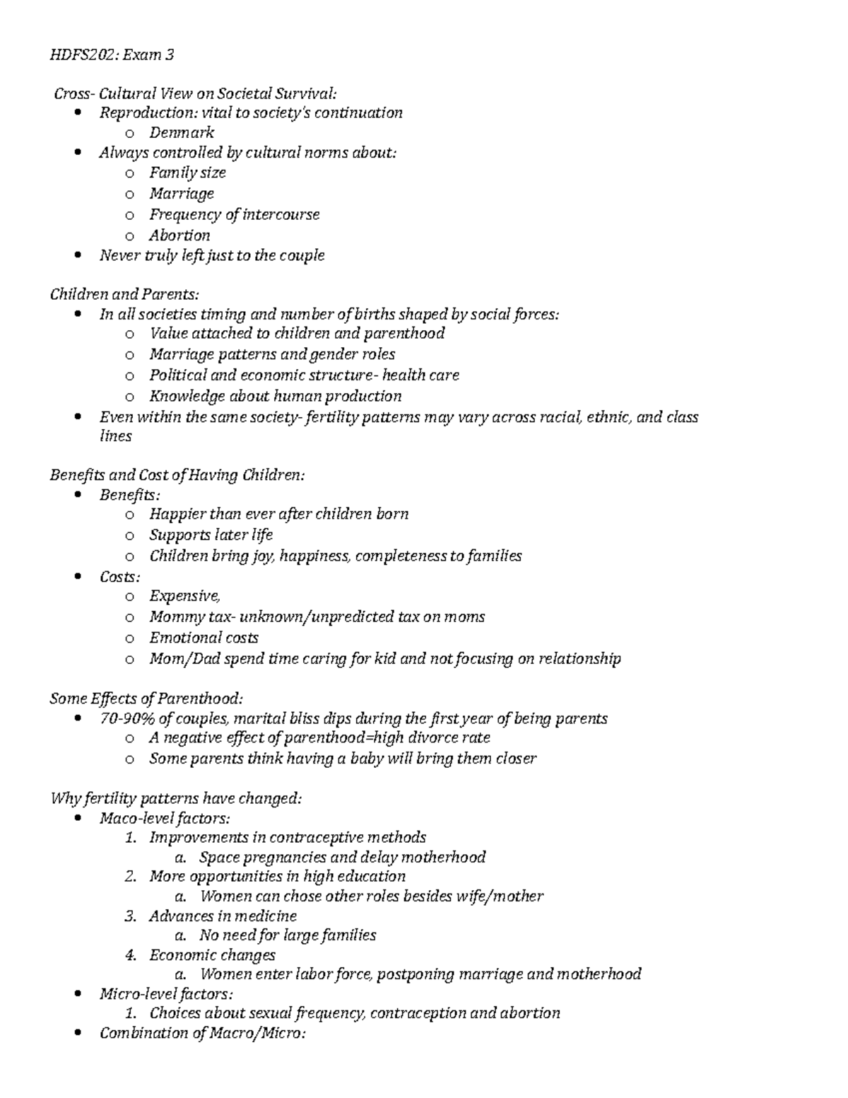 HDFS Exam 3 Notes - HDFS202: Exam 3 Cross- Cultural View On Societal ...