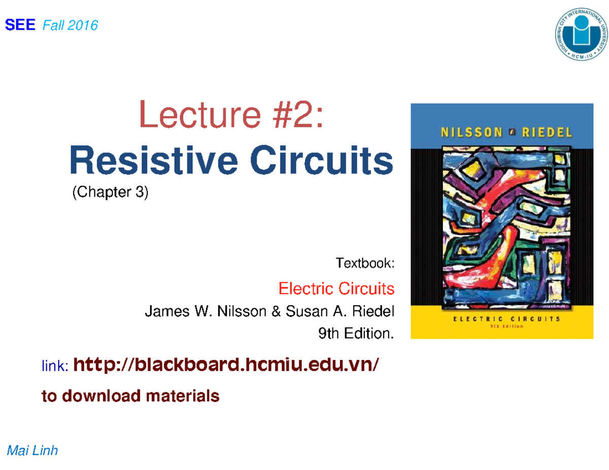 Lecture 2 - Simple Resistive Circuits MLinh - Lecture #2: Resistive ...