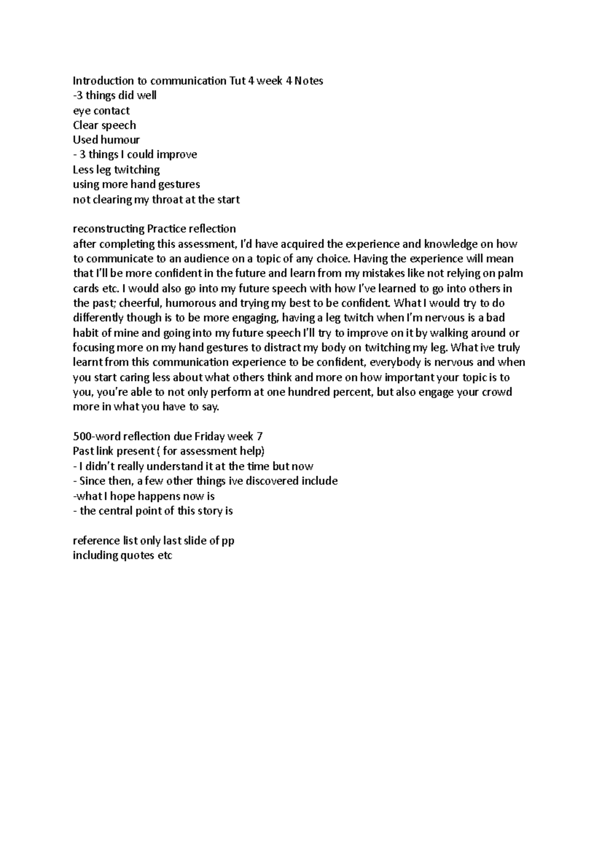 Introduction to communication Tut 4 week 4 Notes - Having the ...
